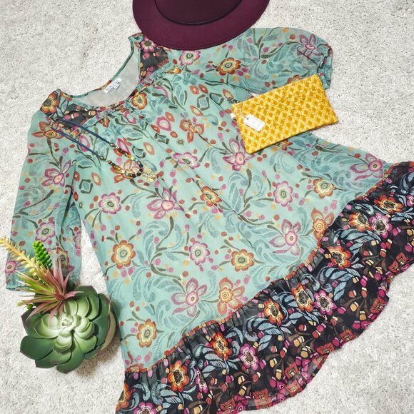Patrons of Peace Dress. Seafoam Green/Multi Floral Pattern. Size Large. GUC. - Picture 14 of 16